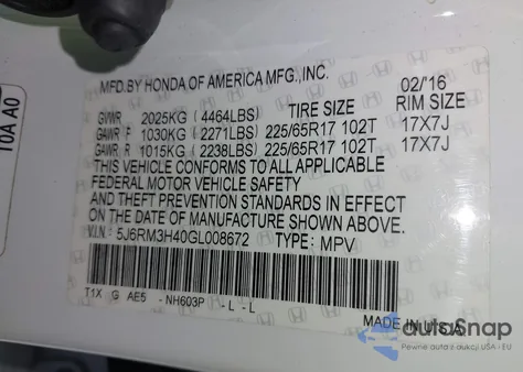 2016 Honda Cr-V Se из США, поврежденный, VIN 5J6RM3H40GL008672